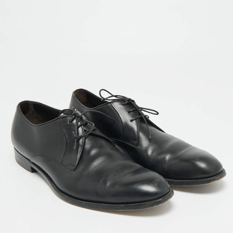 Pre Owned Ermenegildo Zegna Size 43 Black Leather Lace Up Derby Shoes