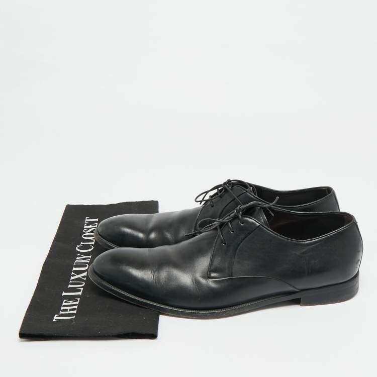 Pre Owned Ermenegildo Zegna Size 43 Black Leather Lace Up Derby Shoes