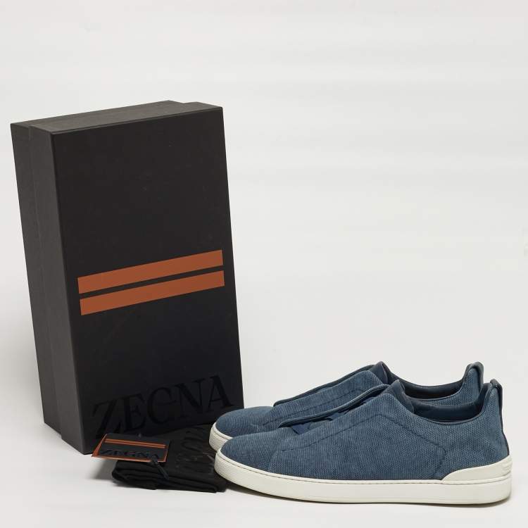 مملوكة مسبقًا حذاء رياضي ايرمنيجلدو زينيا دينم أزرق خياطة ثلاثية سليب أون مقاس 44