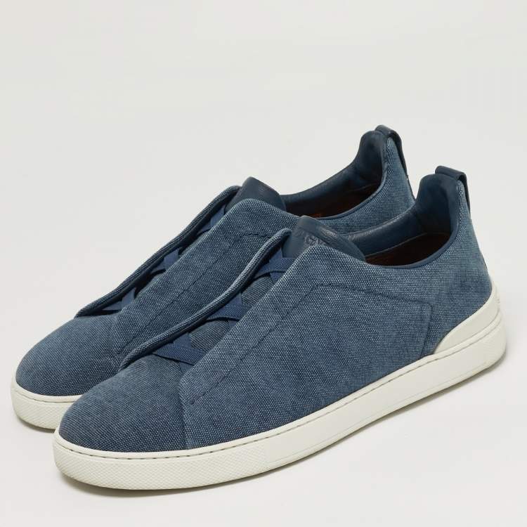 مملوكة مسبقًا حذاء رياضي ايرمنيجلدو زينيا دينم أزرق خياطة ثلاثية سليب أون مقاس 44