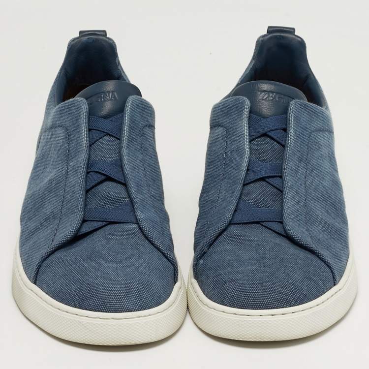 مملوكة مسبقًا حذاء رياضي ايرمنيجلدو زينيا دينم أزرق خياطة ثلاثية سليب أون مقاس 44