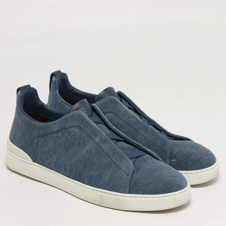 مملوكة مسبقًا حذاء رياضي ايرمنيجلدو زينيا دينم أزرق خياطة ثلاثية سليب أون مقاس 44