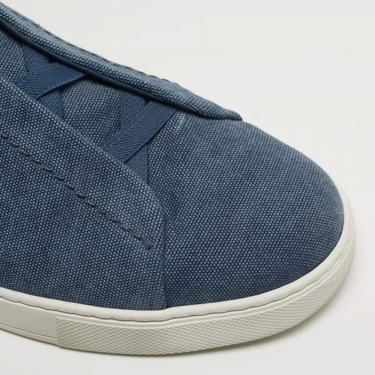 مملوكة مسبقًا حذاء رياضي ايرمنيجلدو زينيا دينم أزرق خياطة ثلاثية سليب أون مقاس 44