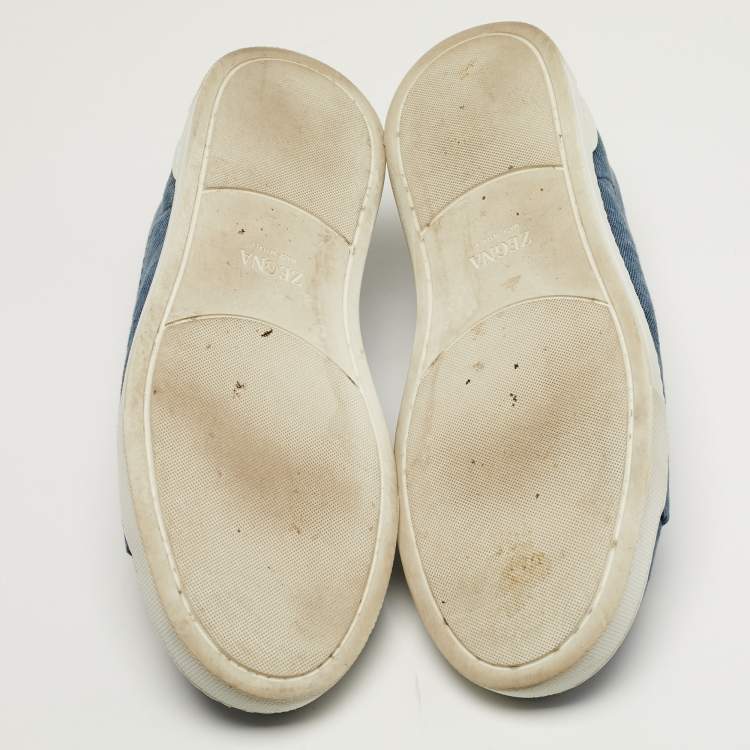 مملوكة مسبقًا حذاء رياضي ايرمنيجلدو زينيا دينم أزرق خياطة ثلاثية سليب أون مقاس 44