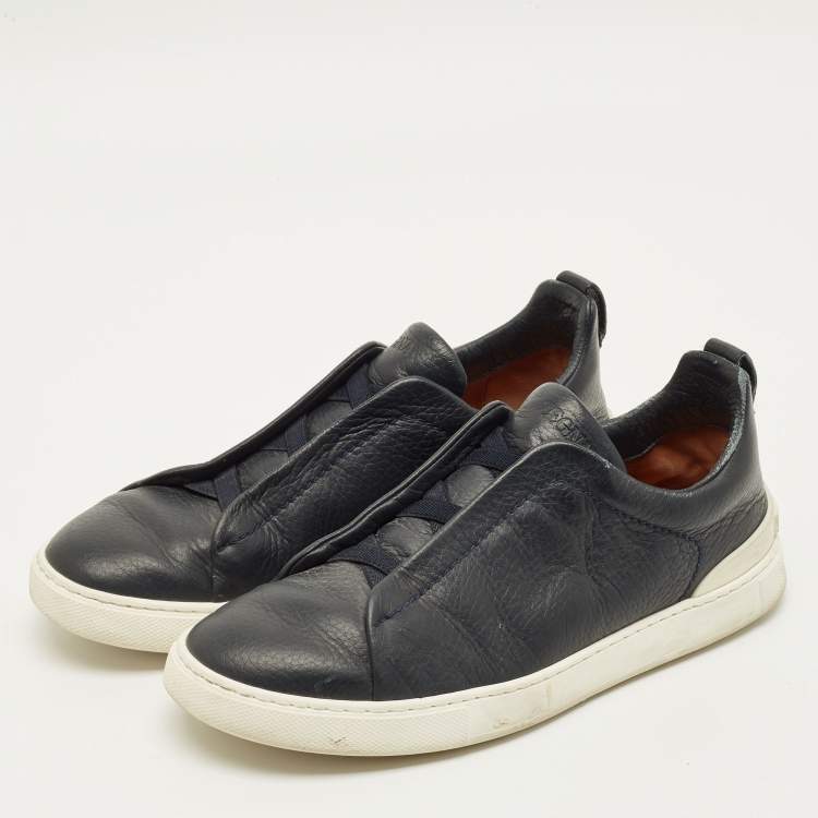 مملوكة مسبقًا Ermenegildo Zegna Triple stitch Size 41 Navy Blue Leather Slip On Sneakers