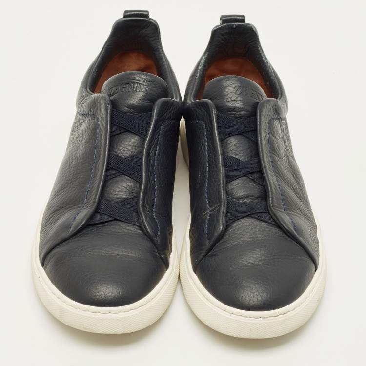 مملوكة مسبقًا Ermenegildo Zegna Triple stitch Size 41 Navy Blue Leather Slip On Sneakers
