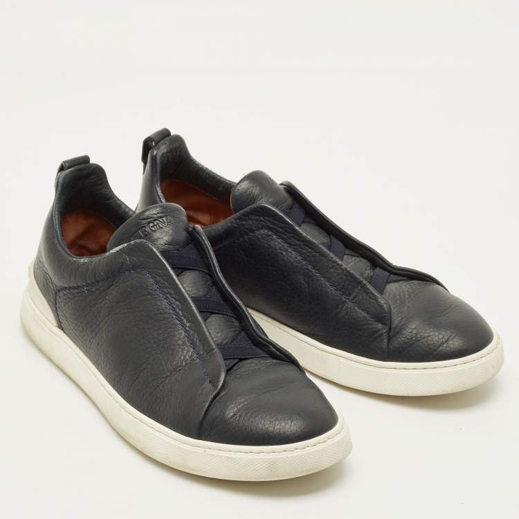 مملوكة مسبقًا Ermenegildo Zegna Triple stitch Size 41 Navy Blue Leather Slip On Sneakers