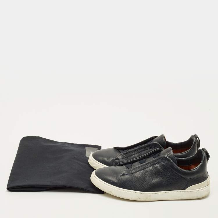 مملوكة مسبقًا Ermenegildo Zegna Triple stitch Size 41 Navy Blue Leather Slip On Sneakers