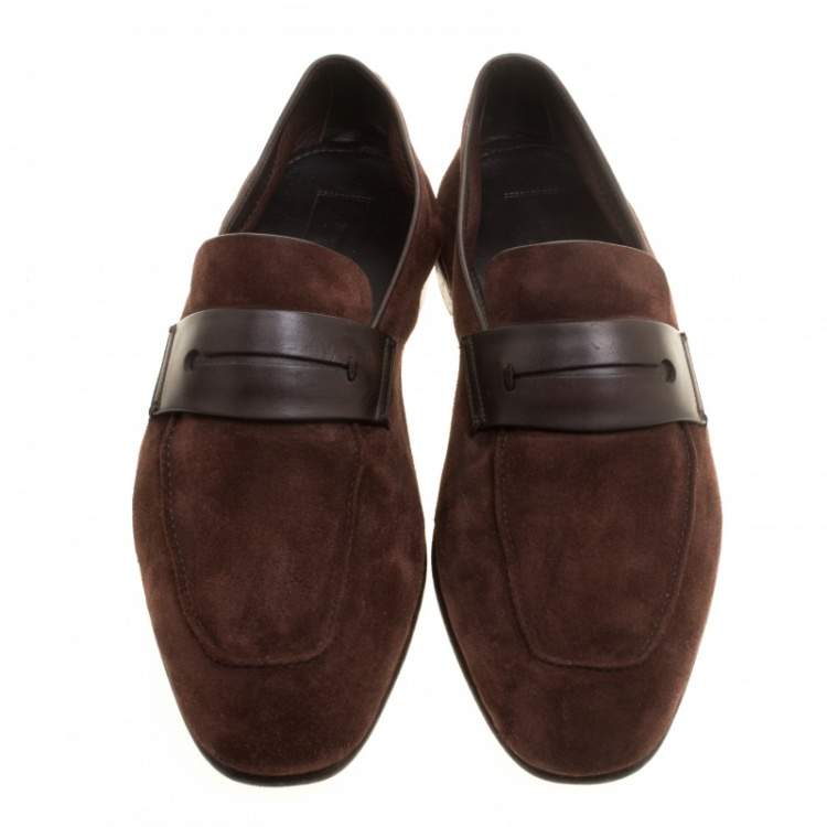 Pre Owned Ermenegildo Zegna Brown Suede Asola Penny Loafers Size 41