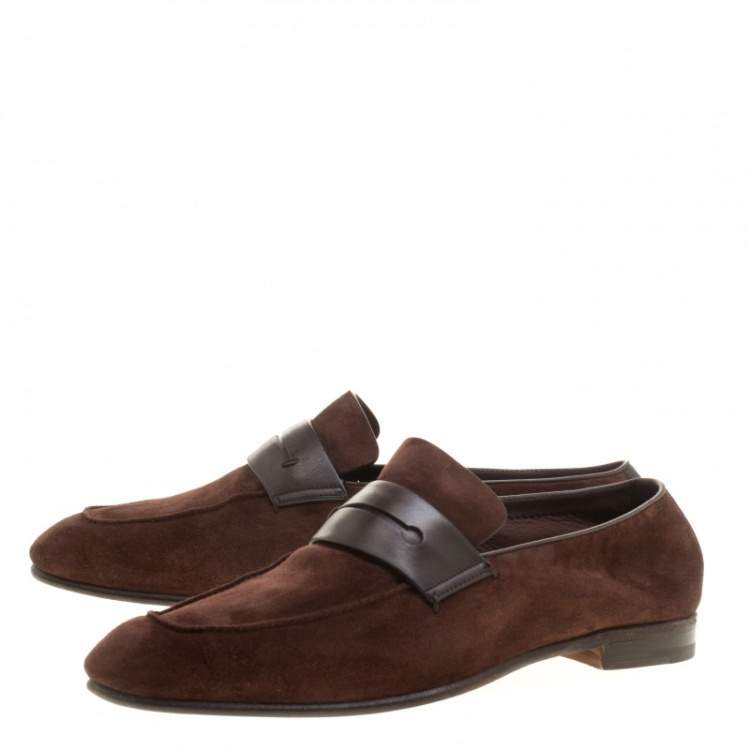 Pre Owned Ermenegildo Zegna Brown Suede Asola Penny Loafers Size 41