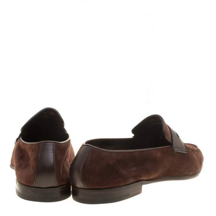 Pre Owned Ermenegildo Zegna Brown Suede Asola Penny Loafers Size 41