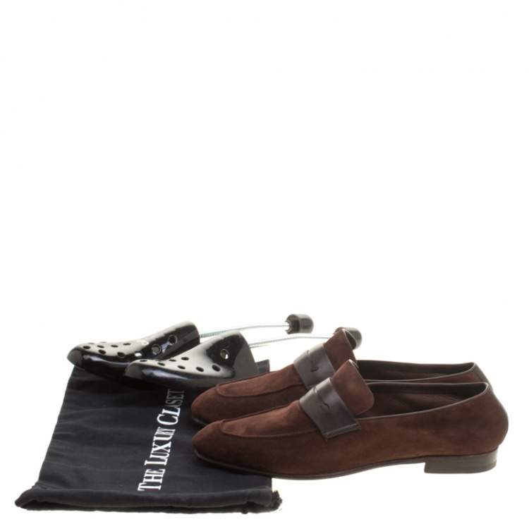 Pre Owned Ermenegildo Zegna Brown Suede Asola Penny Loafers Size 41