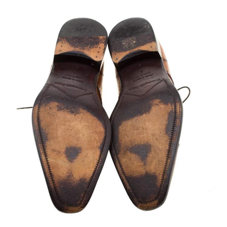 Pre Owned Ermenegildo Zegna Brown Leather Lace Up Derby Oxfords 42