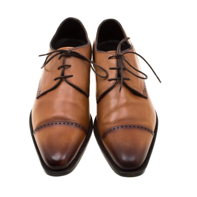 Pre Owned Ermenegildo Zegna Brown Leather Lace Up Derby Oxfords 42
