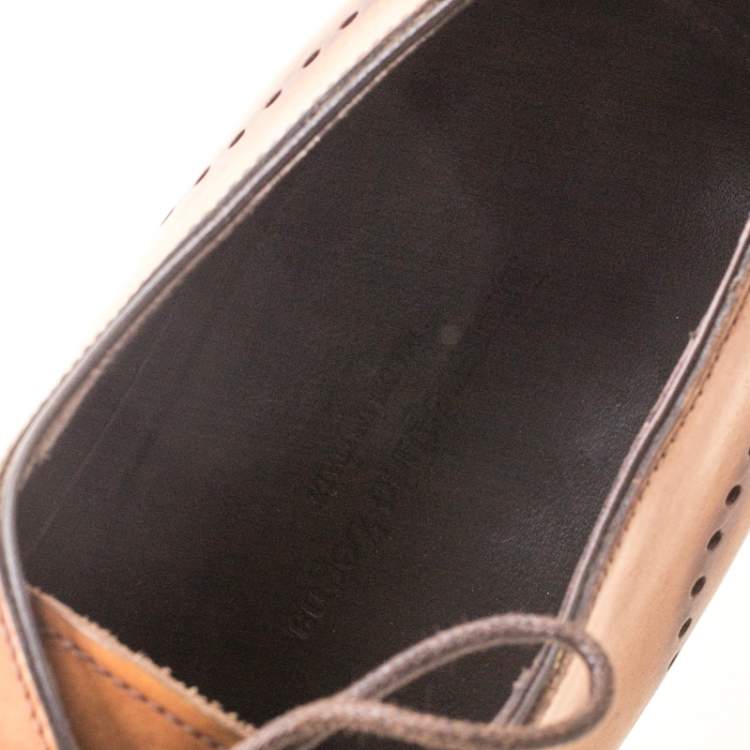 Pre Owned Ermenegildo Zegna Brown Leather Lace Up Derby Oxfords 42