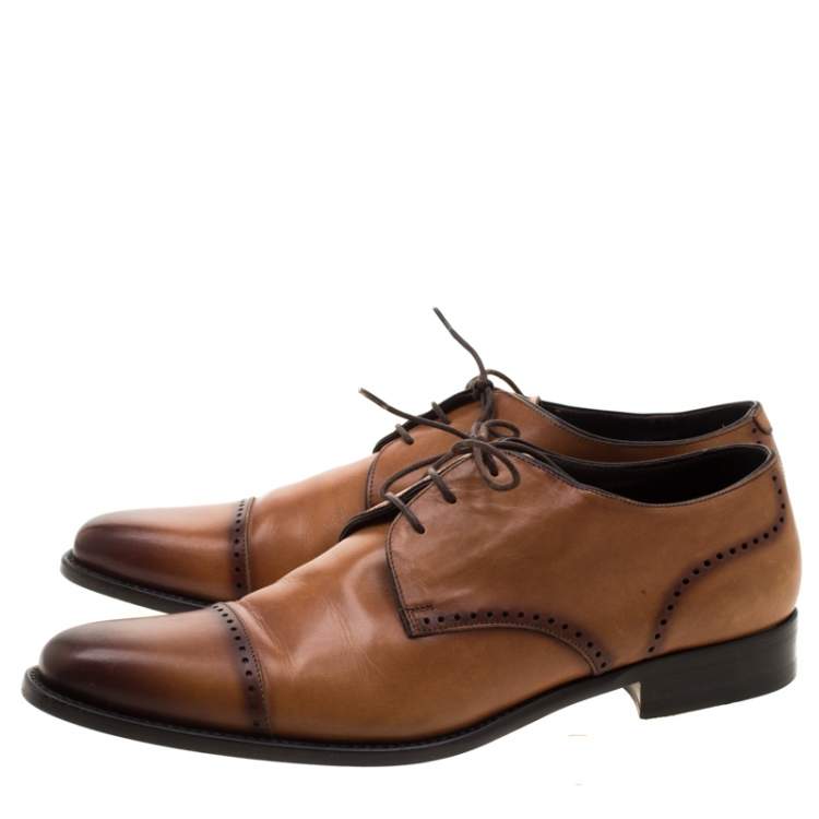 Pre Owned Ermenegildo Zegna Brown Leather Lace Up Derby Oxfords 42