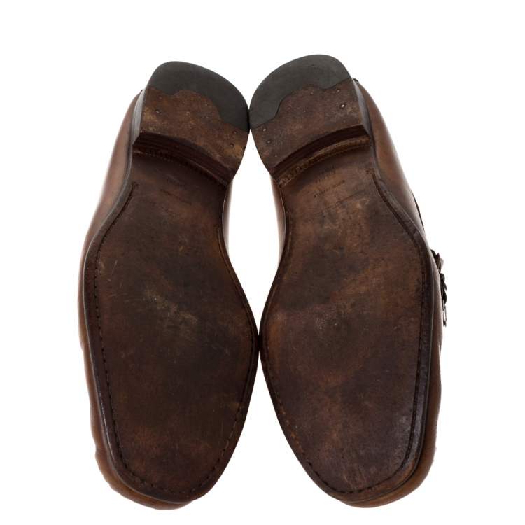 Pre Owned Ermenegildo Zegna Brown Leather Horsebit Slip On Loafers Size 42.5
