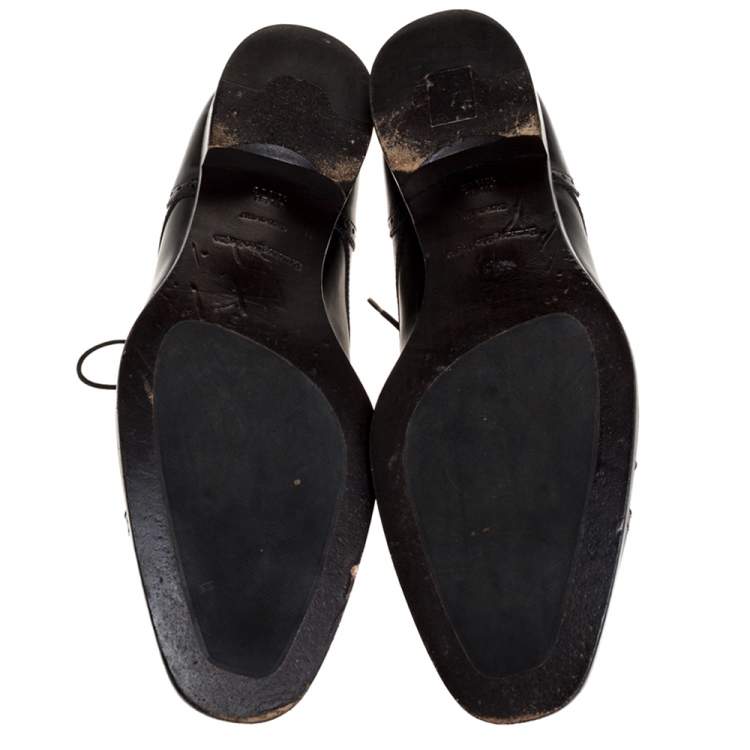 Pre Owned Ermenegildo Zegna Black Brogue Leather Lace Up Oxford Size 43.5 