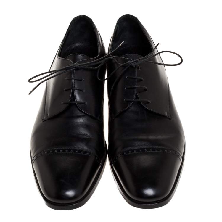 Pre Owned Ermenegildo Zegna Black Brogue Leather Lace Up Oxford Size 43.5 