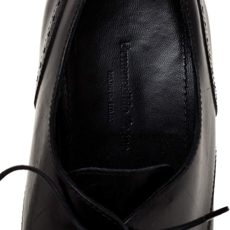 Pre Owned Ermenegildo Zegna Black Brogue Leather Lace Up Oxford Size 43.5 
