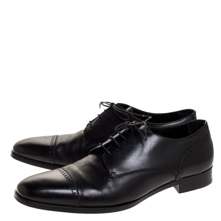 Pre Owned Ermenegildo Zegna Black Brogue Leather Lace Up Oxford Size 43.5 