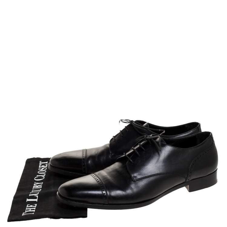 Pre Owned Ermenegildo Zegna Black Brogue Leather Lace Up Oxford Size 43.5 