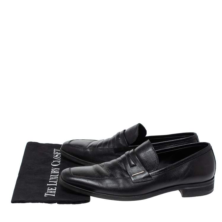 Pre Owned Ermenegildo Zegna Black Leather Penny Loafers Size 44