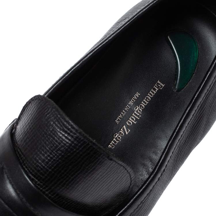 Pre Owned Ermenegildo Zegna Black Leather Penny Loafers Size 44