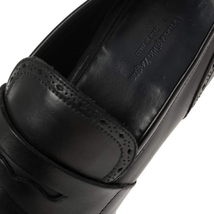 Pre Owned Ermenegildo Zegna Black Leather Penny Loafers Size 43.5