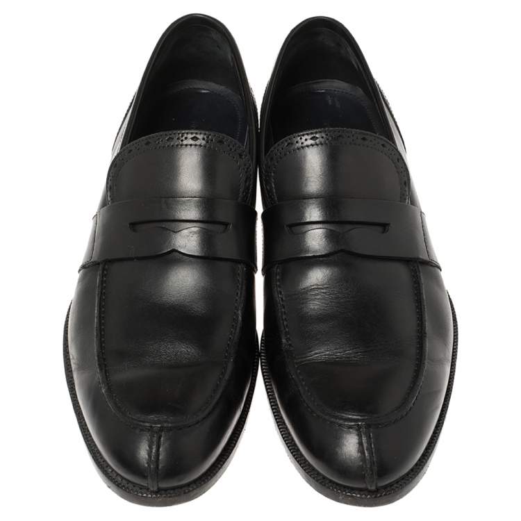 Pre Owned Ermenegildo Zegna Black Leather Penny Loafers Size 43.5
