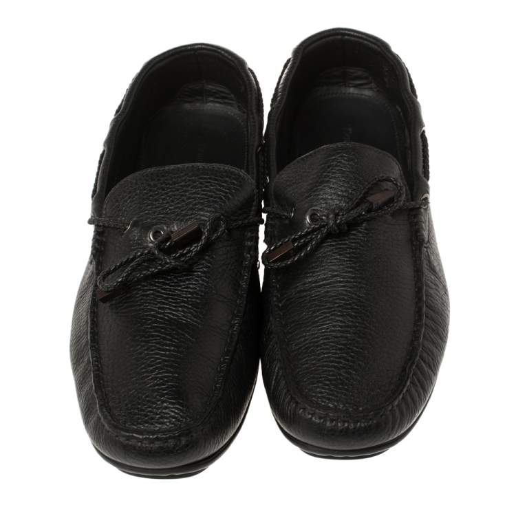 Pre Owned Ermenegildo Zegna Black Leather Bow Loafers Size 42