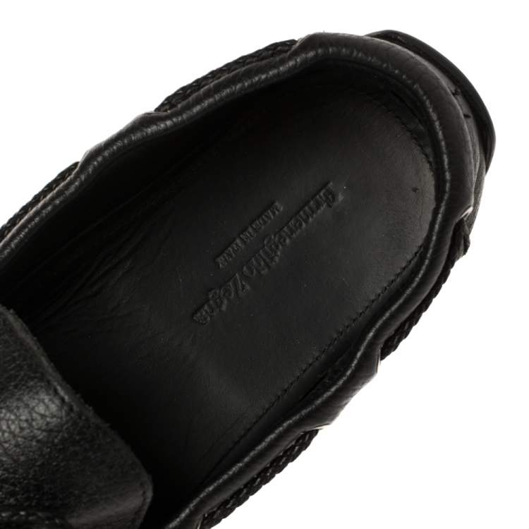 Pre Owned Ermenegildo Zegna Black Leather Bow Loafers Size 42