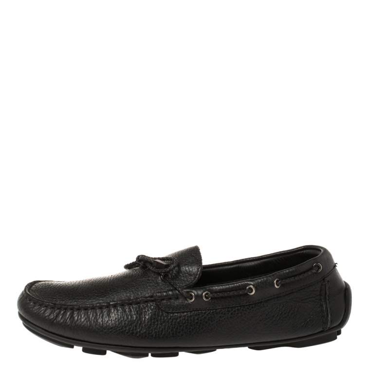 Pre Owned Ermenegildo Zegna Black Leather Bow Loafers Size 42