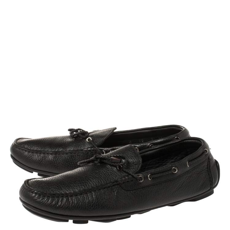 Pre Owned Ermenegildo Zegna Black Leather Bow Loafers Size 42