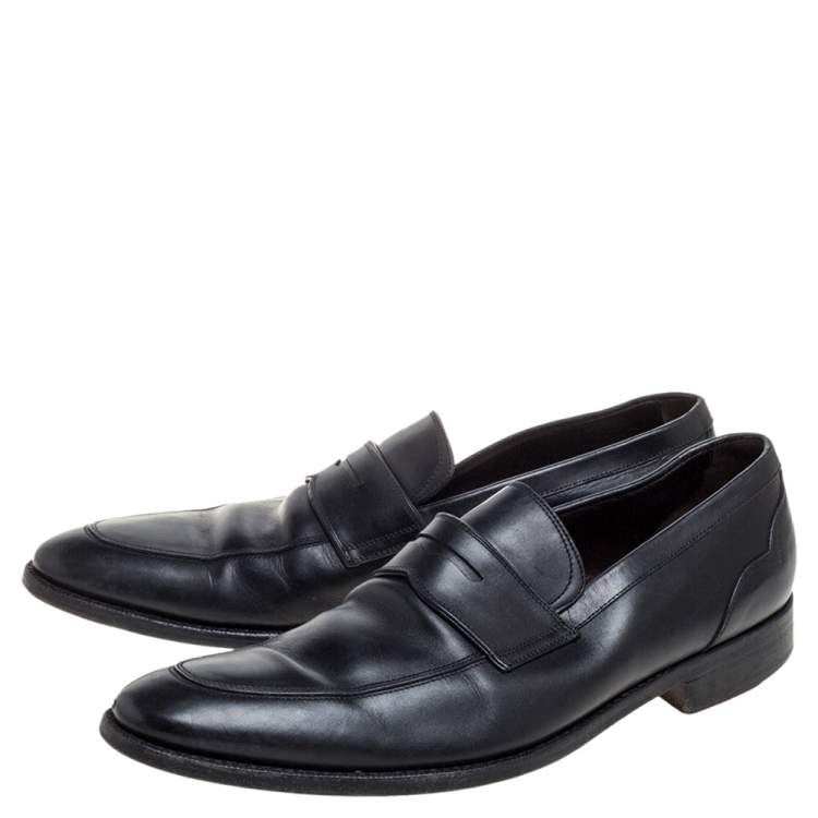 Pre Owned Ermenegildo Zegna Black Leather Penny Loafers Size 45