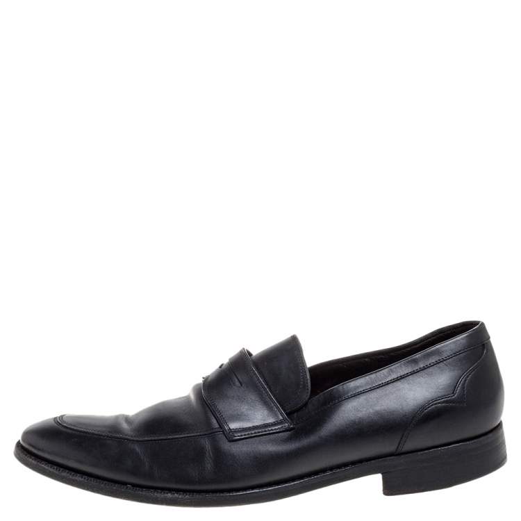 Pre Owned Ermenegildo Zegna Black Leather Penny Loafers Size 45
