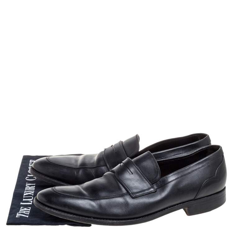 Pre Owned Ermenegildo Zegna Black Leather Penny Loafers Size 45