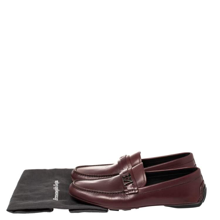Pre Owned Ermenegildo Zegna Burgundy Leather Loafers Size 43