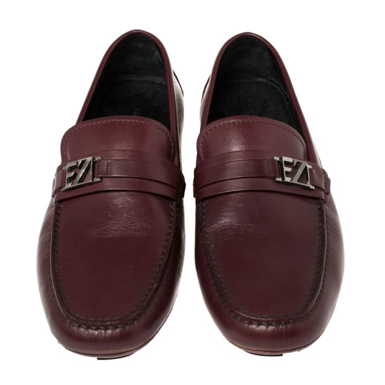 Pre Owned Ermenegildo Zegna Burgundy Leather Loafers Size 43