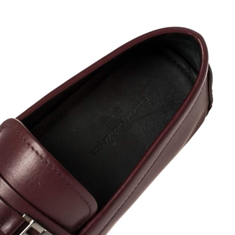 Pre Owned Ermenegildo Zegna Burgundy Leather Loafers Size 43
