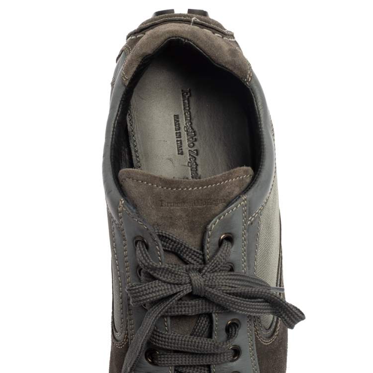 Pre Owned Ermenegildo Zegna Grey Leather And Suede Low Top Sneakers Size 44