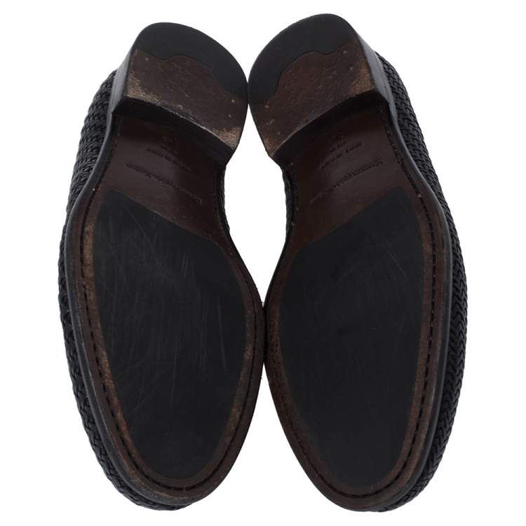 Pre Owned Ermenegildo Zegna Black Woven Leather Loafers Size 40