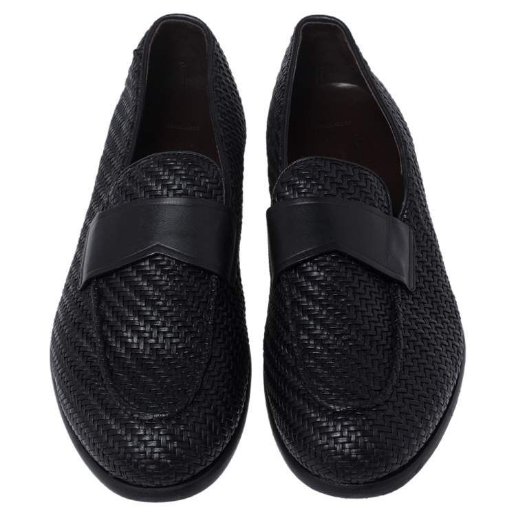 Pre Owned Ermenegildo Zegna Black Woven Leather Loafers Size 40