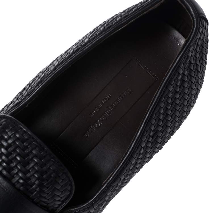 Pre Owned Ermenegildo Zegna Black Woven Leather Loafers Size 40