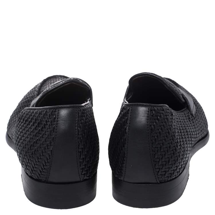 Pre Owned Ermenegildo Zegna Black Woven Leather Loafers Size 40