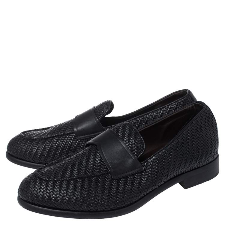 Pre Owned Ermenegildo Zegna Black Woven Leather Loafers Size 40