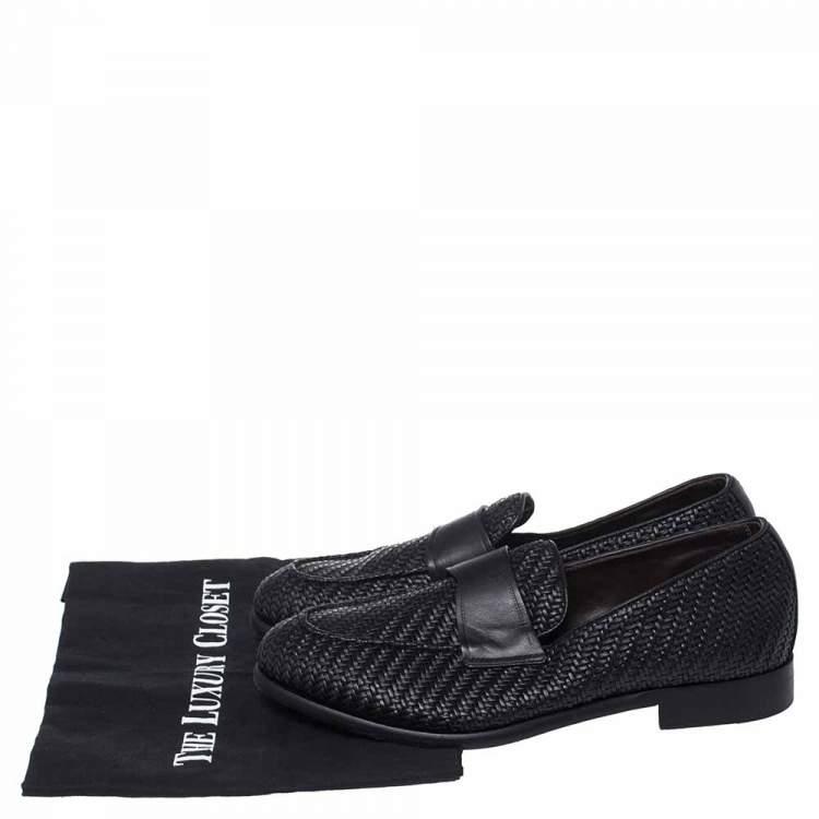 Pre Owned Ermenegildo Zegna Black Woven Leather Loafers Size 40