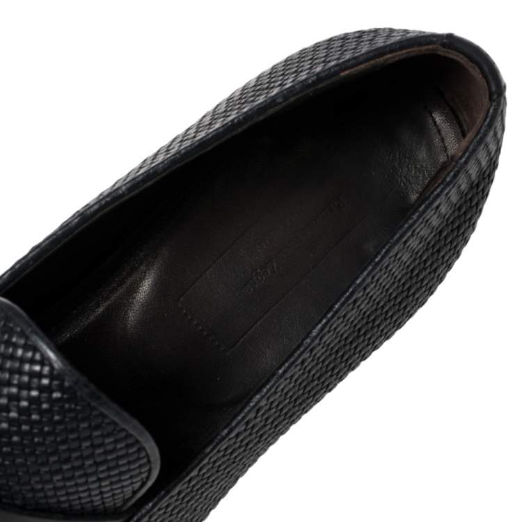 Pre Owned Ermenegildo Zegna Dark Blue Woven Leather Lido Tassel Loafers Size 42