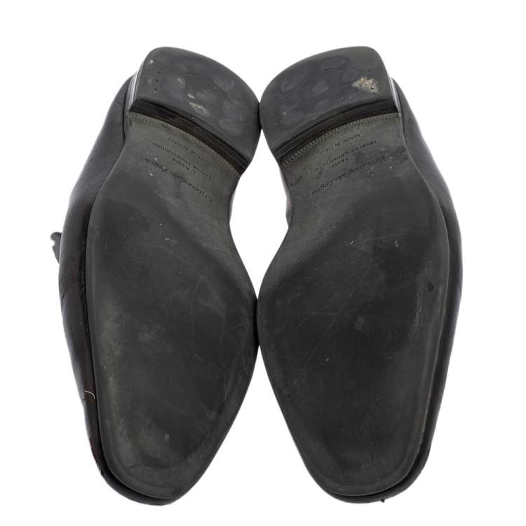 Pre Owned Ermenegildo Zegna Black Leather Penny Loafers Size 45