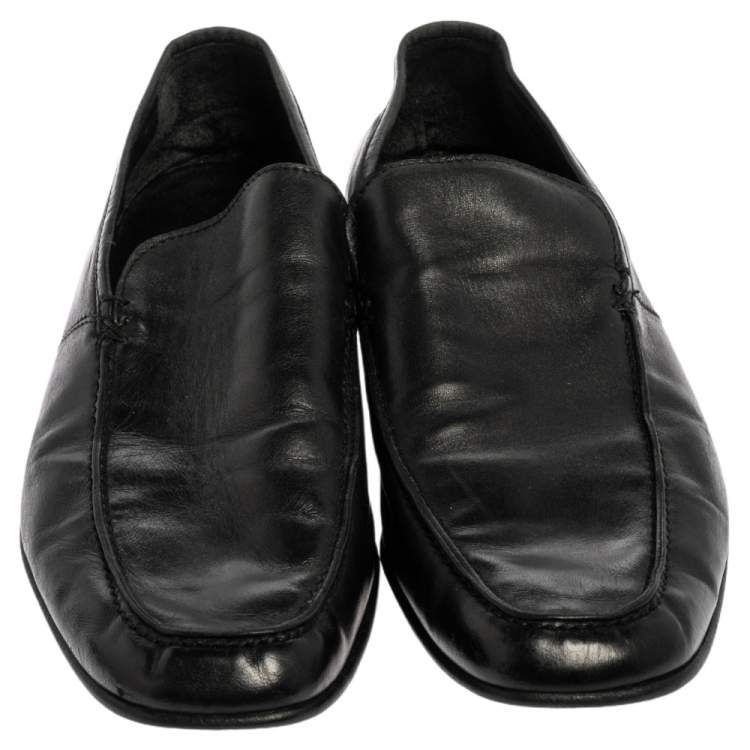 Pre Owned Ermenegildo Zegna Black Leather Slip On  Loafers Size 43.5 